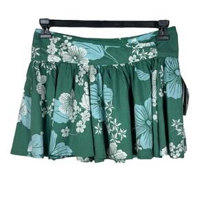 Roxy JRS SZ 3 Mini Wrap Skirt Floral Flared Cover-Up Lightweight Cotton Green
